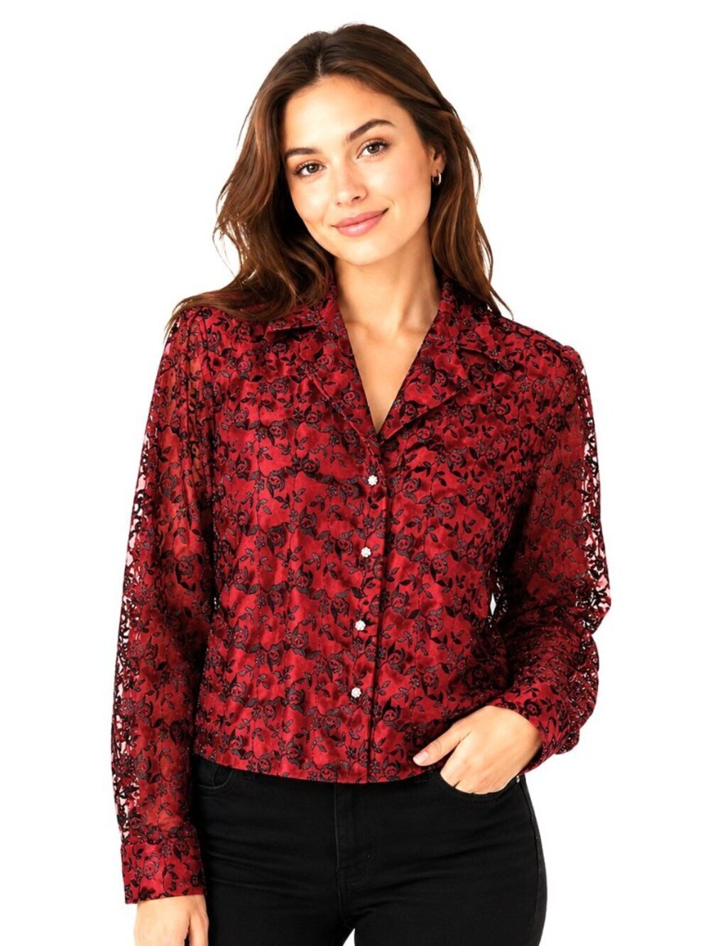 MSK Burgundy Red Black Embroidered Jacket